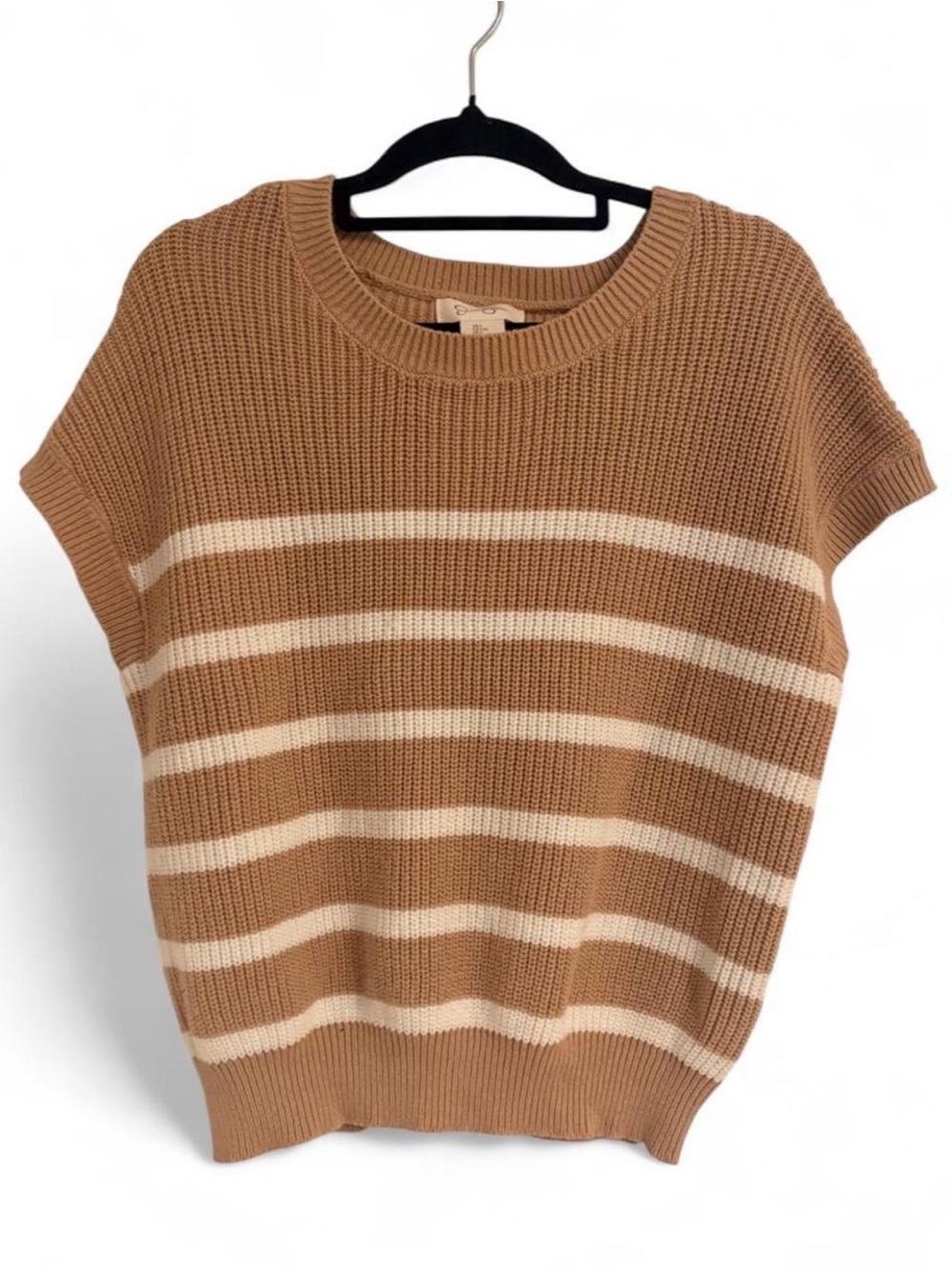 Jessica Simpson Camel and Cream Striped Crewneck Sweater Vest